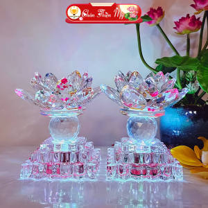 Đèn Hoa Sen Pha Lê CHÂN THIỆN MỸ Đèn Phong Thủy Cao Cấp Trang Trí Bàn Thờ HSPL-02