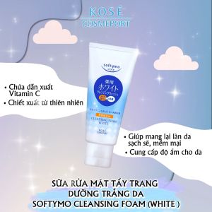 Sữa Rửa Mặt Tẩy Trang Dưỡng Trắng Da Softymo Cleansing Foam White 60g