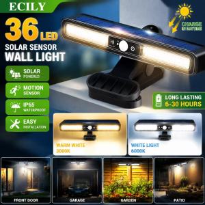 ECILY Solar Motion Sensor Light 36 LEDs 400LM Outdoor Clip Lamp IP65 Waterproof Garden Wall Fence Light 3 Modes Adjustable Angle for Patio Stair Deck Garage - 1500mAh Rechargeable
