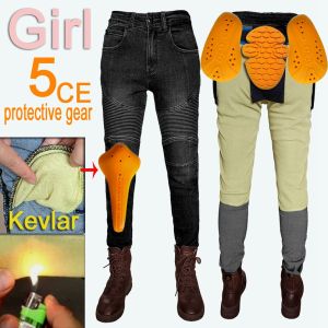 Womens Kevlar Motorcycle Jeans New Protective Riding Touring Pants Black Motocross Moto Pants with Abrasion Resistance