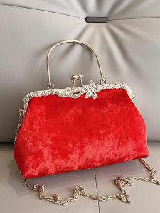 Red Wedding Clutch Bag for Women Chinese Style Wedding Handbag Embellished with Diamonds Single Shoulder Handbag for Brides