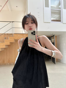 Lamb French Style Neck Hanging Top+ A-Line Skirt Loose Set Mountain Style Lazy Feeling High Waist Long A-Line Cotton Blend Skirt