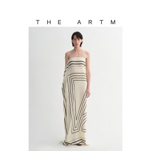 Silk Striped Geometric Print Wrap Halter Dress