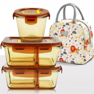 Amber Glass Sealed Soup Bowl Microwaveable