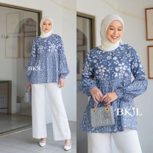 Atasan Wanita Blouse Batik Lengan Balon Kerah Collar