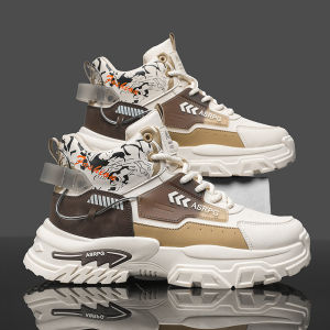 High-Top Mens Shoes Anti-Slip Wear-Resistant Thick Bottom Casual Basketball Sports Dad Trendy Shoes Spring Autumn Season