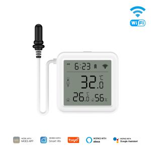 MOES | MOES WiFi Smart Temperature Humidity Sensor Tuya 1M External Sensor Cable Probe Work With Alexa Google Home App Remote Monitor