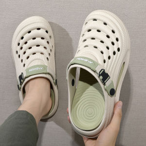 Mens Summer Outdoor Beach Thick Bottom Anti-slip Driving Slippers Breathable Hole Shoes Comfortable Home Slippers EVA Material