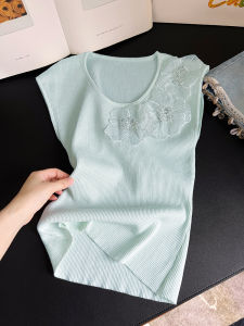 Áo len AMILUCK nữ làm bằng vải dệt kim ren tay dài màu trơn