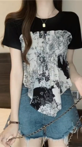 La Boutique.1996 - (CÓ SẴN) Áo thun ngắn phối voan hoa bigsize 70kg - 75kg