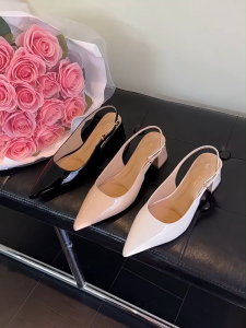 RECOMMEND FOR YOU Women’s Pointed Toe Heels PVC Slingback Block Heel Shoes Comfortable Stylish Office Wear
