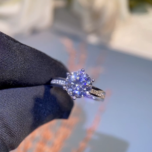 Real Moissanite 925 Sterling Silver Ring Women Square Round 2CT Brilliant Diamond Ring Wedding Jewelry Gift