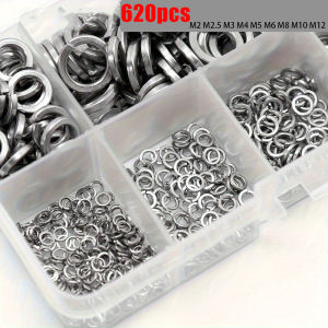 620-Piece Stainless Steel Spring Washer Set M2-M12 304 Stainless Steel Suitable for Bolts and Screws Multi-Purpose