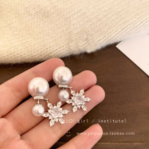 Unique Snowflake Pearl Earrings Womens Fashion Flash Zircon Post Hanging Style Luxury Sensation Pearl Jewelry Earring Set
