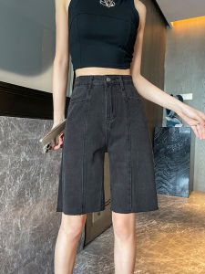 High Waist Denim Shorts Women Summer Thin New Small Straight Leg Slim Wide Five-Quarter Length Jeans Cotton Blend Resistant to Wrinkles