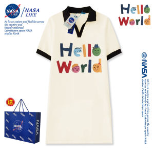 Hebenv Style Short Sleeve POLO Dress Women Spring Autumn New Small V Neck Drape Collar T Shirt Dress Pure Cotton Cartoon Pattern