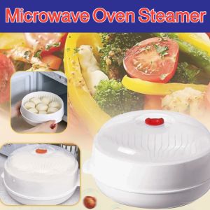 Double-Layer Rounded Steamer Multifunctional Microwave Food Steamer Microwave Oven Steamer Household Steaming Box Oven Heating Containers With Cover