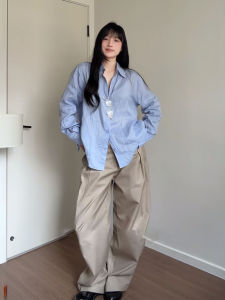 JUSTQUEEN | Áo Sơ Mi Linen Màu Xanh Chic