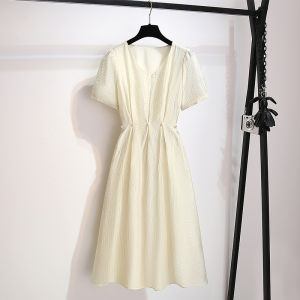 Lavender Silk V-neck Dress Womens A-line Waist-cinching Simple Elegant Long Skirt Summer New Style Elegant Commute Pure Color