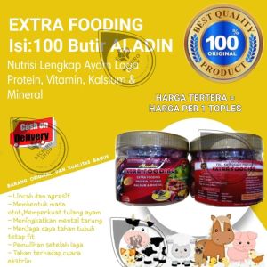 EXTRA FOODING ALADIN 100Butir/ HERBAL SERBUK ALADIN 200g Nutrisi Lengkap Ayam Juara Ayam Laga Tanding Tarung