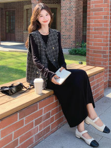 Black Small Fragrance Style Vest Dress Set Womens Autumn New Luxury High-End Sensation Super Beautiful Two-Piece Set