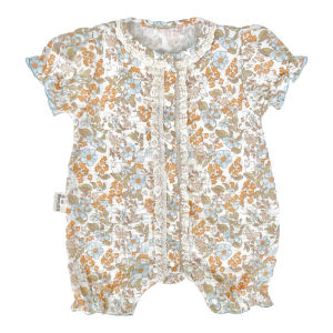 ฤดูร้อน ชุดรอมเปอร์ ชุดสูท เด็กทารก เด็กผู้หญิง ลายดอก เสื้อผ้าคลาน ทารกแรกเกิด สไตล์เจ้าหญิง ผ้าฝ้าย วัสดุแขนสั้นปุ่มเดียว