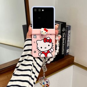 Sanrio | Korea Cute Rotate 3D HelloKitty Cartoon Phone Case for Samsung Galaxy Z Flip6 7 Flip 7 7FE Flip5 4 3 Flip6 Cover With Chain Case