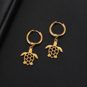 Fashion Stainless Steel Gold Color Cute Hollow Turtle Hoop Earrings For Women Girl Jewelry Party Funny Gifts Wholesale