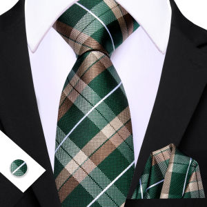 Mens Tie Classic Red Green Blue Black Plaid Chcks Ties Hanky Cufflinks Set Necktie Formal Wedding Dinner Party