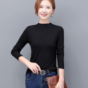 Modal Thread Small round Neck Long Sleeves Bottoming Shirt Thin Spring and Autumn Top Plus Size Chubby Girl Autumn Womens Stand Collar T-shirt