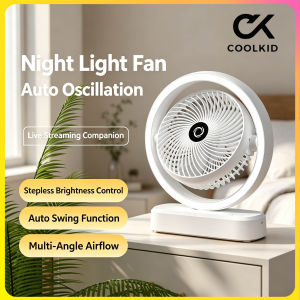 3 Speed Rechargeable Desk Fan with Dimmable Ring Light Auto Oscillating Mini Fan for Live Streaming