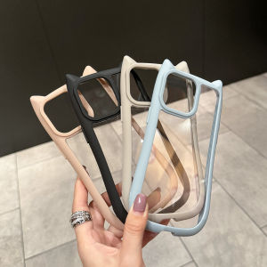 Cute Cat Ear Transparent Phone Case For iPhone 16 Pro Max 15 14 13 12 11 16 Plus XS Max X XR Silicone Shockproof Funda Cover