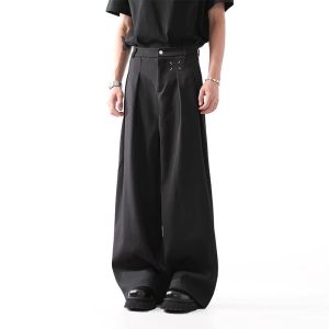 Black Cleanfit Mens Casual Trousers 2025 New Style Loose Fit Drapey Suit Pants Youth Trendy Long Trousers for Autumn