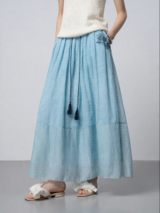 Hand-dyed Embroidered Slimming Midi Skirt