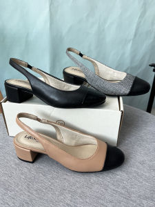 Fashionable French Spliced Color Block Womens Sandals mid Heel Backless Size Commuting Single Shoes Low Help Various Materials Splicing