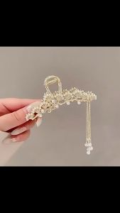 F4 Jepit Rambut Korea Rumbai Mutiara 9.5cm Gold Tone Ancient Style Pearl Tassel Hair Claw HCPT005