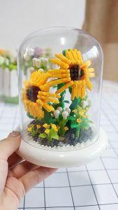 Flower with Light Flowers Potted Plant Ornaments Building Blocks DIY Valentine Gift for Girls