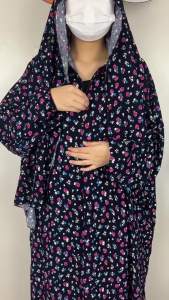 [NeKoCat]New afrika Abaya Long sleeve Cotton Muslim untuk wanita Ramadan doa turki timur tengah Femme Robe Floral longgar pakaian Headscarf