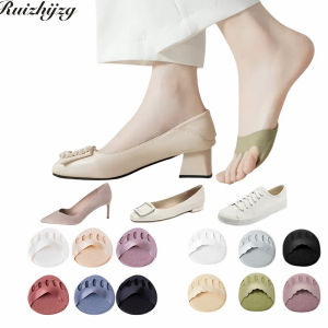 Ruizhijzg Ready Stock Woman Ice Silk Five Fingers Half Palm Socks With Cotton Padded Ladies Girls Breathable Anti Slip Shock Absorbing Cotton Toe Socks