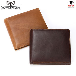 Royal Bagger Wallet For Men New Genuine Cow Leather RFID Blocking Wallets Card Holders Fashion Coin Short Purse Business Bag
