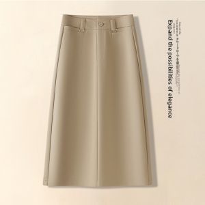 MEITESIJIAONU | Khaki Half Midi A-Line One-Step Skirt Mid Waist
