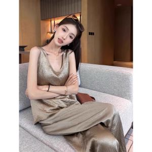 Summer Stylish Sleeveless Acetate Satin Top Two Piece Set
