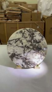 CENTRAL STONE Italian Natural Marble Quartz Coffee Side Table Dia40cm -Silver Fox