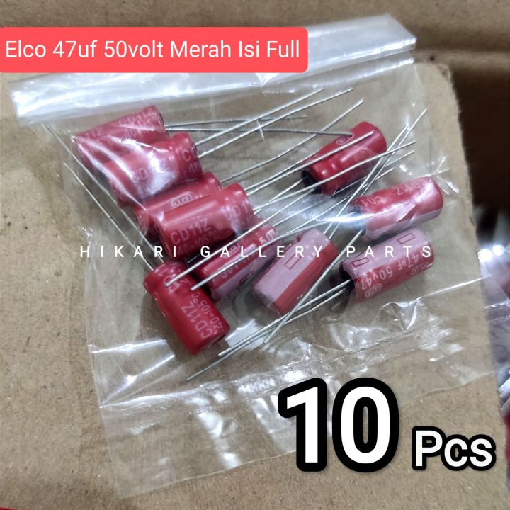 [10 pcs] KAPASITOR ELCO 47uf 50Volt Merah Bagus Isi full kualitas Terbaik / Elco 47uf 50v isi 10pcs Berkualitas Nipon Chemicon Bisa COD