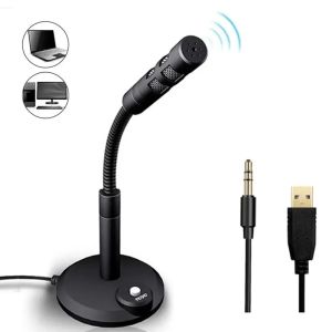 LS | USB Desktop Microphone 3.5mm Omnidirectional PC Laptop Computer Mic for Computer Gaming Recording Chatting Singing Meeting