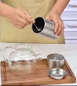 Tea Canister with Airtight Double Lids for Loose Tea - Small Kitchen Canisters for Tea Storage Loos