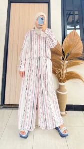 One Set Wanita Kekinian Crop Top Motif Lengan Panjang Rayon Premium Busui Friendly | Setelan Motif Fuji