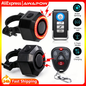 Awapow Bicycle Alarm Remote Control Bike Anti Theft Vibration Alarm 110dB Motorcycle Bicycle Detector USB Rechargeable