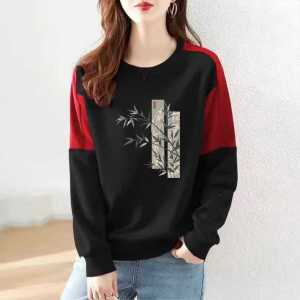Export Daily Order Big Sale Loose Easiest for Match Pure Cotton Long-Sleeved Sweatshirt Female Autumn Slim Looking Elegant Casual Retro Print Tops