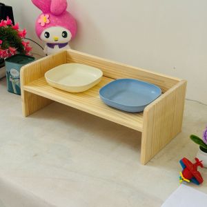 Elevated Pet Bowl Stand Real Wood Desktop Monitor Holder Storage Organizer for Cats And Dogs Neck Support Pad Riser Bracket